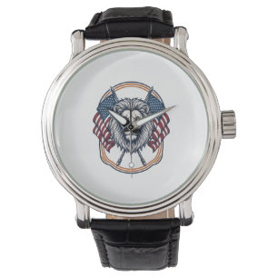 Patriottische Leeuw met Amerikaanse Vlaggen Vintag Horloge