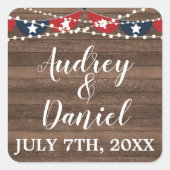 Patriottische lichten Vierde van juli Banner Weddi Vierkante Sticker (Voorkant)