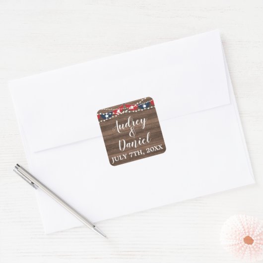 Patriottische lichten Vierde van juli Banner Weddi Vierkante Sticker (Envelop)