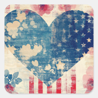 Patriottische liefde en bloemen vierkante sticker