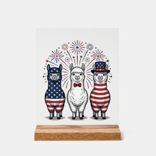 Patriottische Llama-Vuurwerk Vintage Vector T-shir Acryl Bord