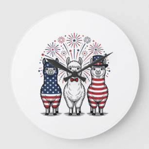 Patriottische Llama-Vuurwerk Vintage Vector T-shir Grote Klok