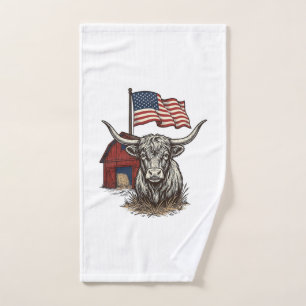 Patriottische Longhorn Koe en Rode Schuur Vectoron Handdoek