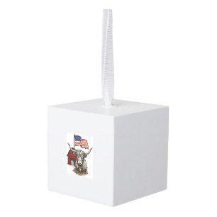 Patriottische Longhorn Koe en Rode Schuur Vectoron Kubus Ornament