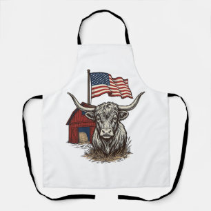 Patriottische Longhorn Koe en Rode Schuur Vectoron Schort