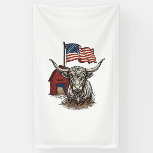 Patriottische Longhorn Koe en Rode Schuur Vectoron Spandoek
