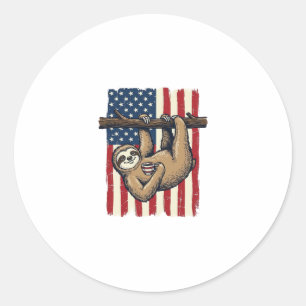 Patriottische Luiaard Vintage Gravure Shirt Ontwer Ronde Sticker