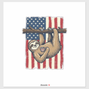Patriottische Luiaard Vintage Gravure Shirt Ontwer Sticker
