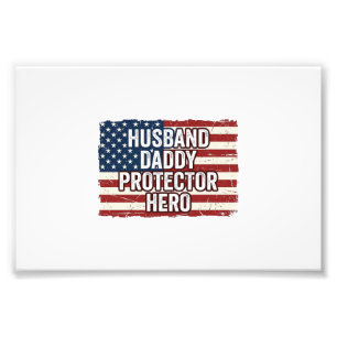 Patriottische man papa beschermer held vlag shirt foto afdruk