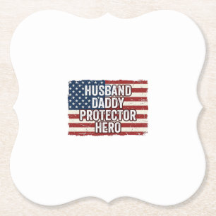 Patriottische man papa beschermer held vlag shirt  kartonnen onderzetters
