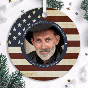 Patriottische Memorial American Flag Foto Metalen Ornament