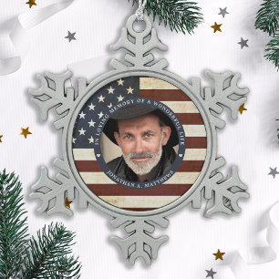 Patriottische Memorial American Flag Foto Tin Sneeuwvlok Ornament