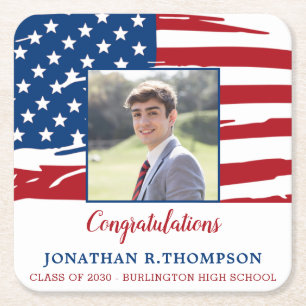 Patriottische militaire Amerikaanse vlag afstudere Vierkante Kartonnen Onderzetter