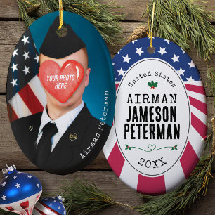 Patriottische Militaire Cadeau Foto Rang Naam Kers Keramisch Ornament