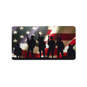 Patriottische militaire soldaat Silhouettes Etiket