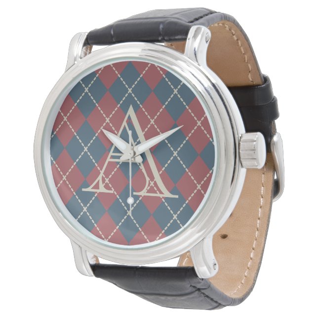 Patriottische Monogram Argyle Horloge (Gekanteld)