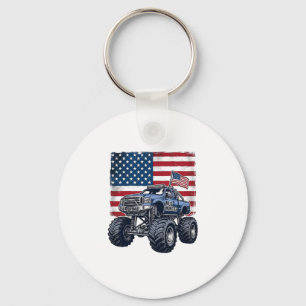 Patriottische Monster Truck Vintage Gravure Ontwer Sleutelhanger