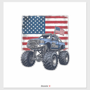 Patriottische Monstertruck Vintage Gravure Ontwerp Sticker