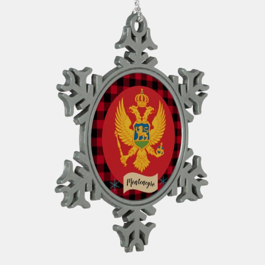 Patriottische Montenegro vlag, rode buffelvlecht Tin Sneeuwvlok Ornament (Links)