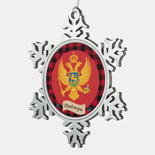 Patriottische Montenegro vlag, rode buffelvlecht Tin Sneeuwvlok Ornament (Rechts)