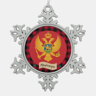 Patriottische Montenegro vlag, rode buffelvlecht Tin Sneeuwvlok Ornament