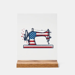 Patriottische Naaimachine Vintage Gravure Vector_ Acryl Bord