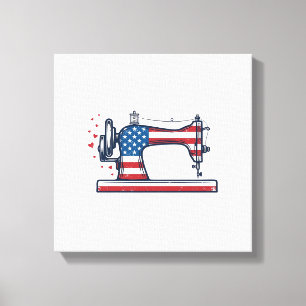 Patriottische Naaimachine Vintage Gravure Vector_ Canvas Afdruk