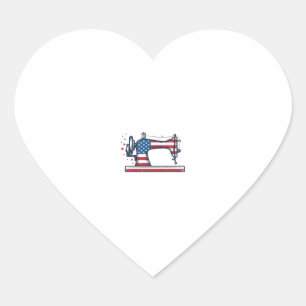 Patriottische Naaimachine Vintage Gravure Vector_ Hart Sticker