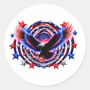 Patriottische Neon Adelaar Uitbarsting – Rood Wit Ronde Sticker