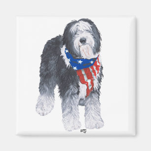 Patriottische Old English Sheepdog Magneet