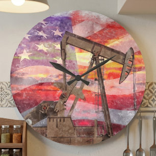 Patriottische oliepomp bij zonsondergang Pastel Te Grote Klok