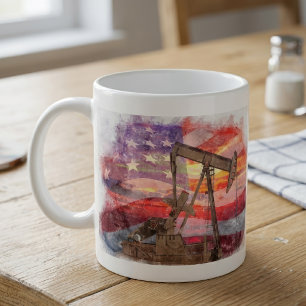 Patriottische oliepomp bij zonsondergang Pastel Te Koffiemok