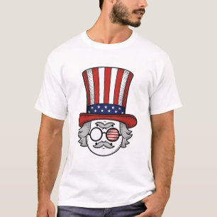 Patriottische Ondersteboven Hoed Cartoon Gezicht V T-shirt