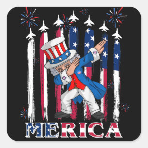 Patriottische oom Sam Dabbing, 4 juli Vierkante Sticker