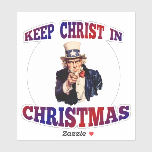 Patriottische oom Sam houden Christus in Kerstmis Sticker (Vel)