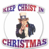 Patriottische oom Sam houden Christus in Kerstmis Sticker (Voorkant)
