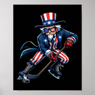 Patriottische oom Sam ijshockeyspeler 4 juli heren Poster