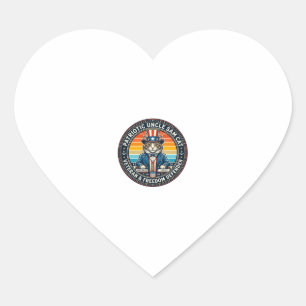 Patriottische Oom Sam Kat Retro Zonsondergang T-Sh Hart Sticker