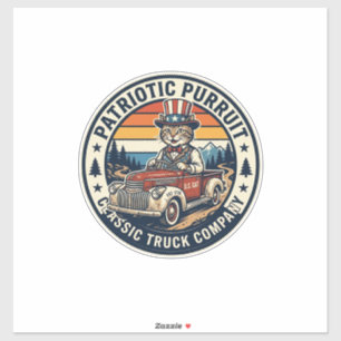 Patriottische Oom Sam Kat Retro Zonsondergang T-Sh Sticker