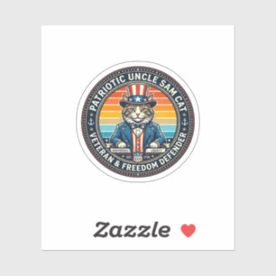 Patriottische Oom Sam Kat Retro Zonsondergang T-Sh Sticker
