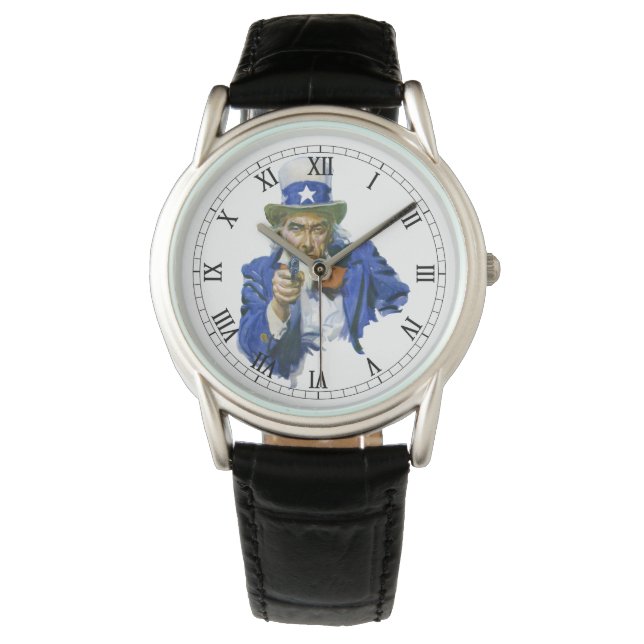  Patriottische oom Sam met Star-Pet en -Pistool Horloge (Voorkant)