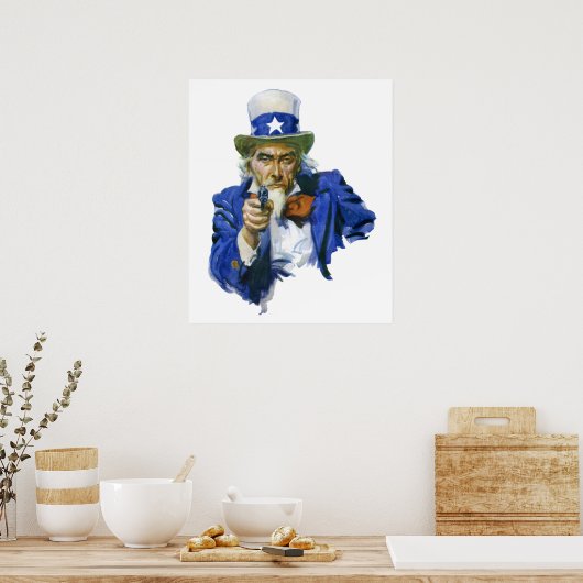 Patriottische oom Sam met Star-Pet en -Pistool Poster (Keuken)