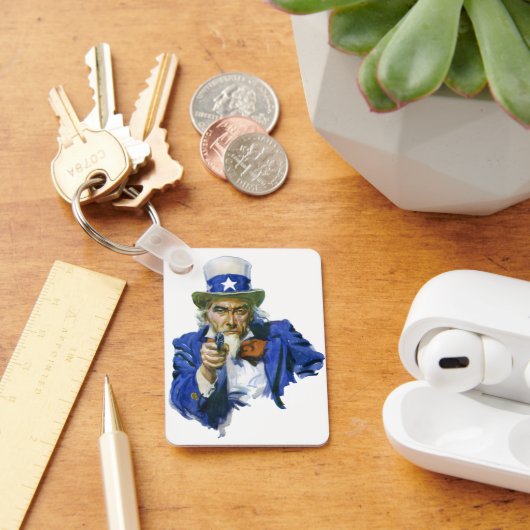 Patriottische oom Sam met Star-Pet en -Pistool Sleutelhanger (Bureau)