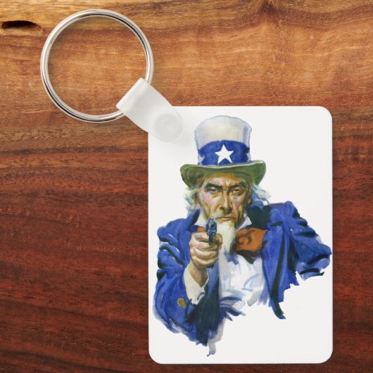 Patriottische oom Sam met Star-Pet en -Pistool Sleutelhanger (Voorkant)