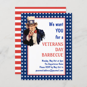 Patriottische oom Sam VETERANS BBQ BARBECUE Invite Briefkaart
