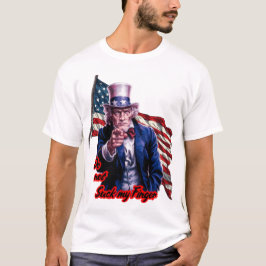 Patriottische oom Sam zegt: "Zuig niet aan mijn vi T-shirt