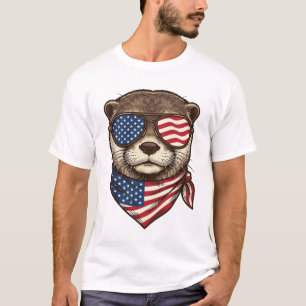 Patriottische Otter Vector Vintage Gravure Shirt D