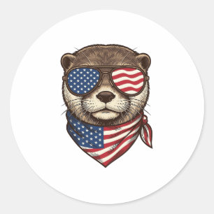 Patriottische Otter Vector Vintage Gravure Shirt D Ronde Sticker