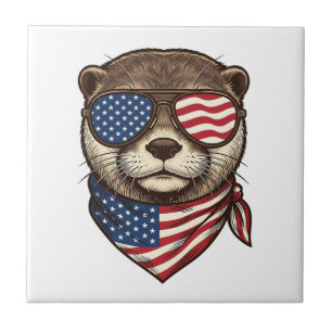 Patriottische Otter Vector Vintage Gravure Shirt D Tegeltje