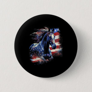 Patriottische Paard Amerikaanse vlag Paardrijden W Ronde Button 5,7 Cm